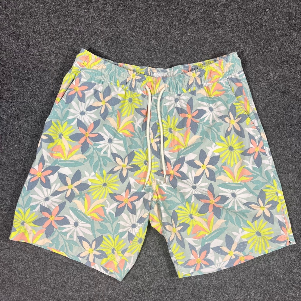 Blue Crown Mens Floral‎ Swim Trunks Medium Teal Green Tropical Board Shorts